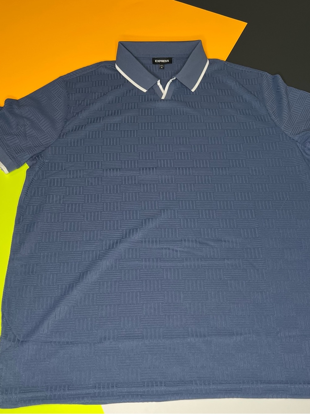 Express Men's Slate Blue Polo with White-Trim Collar - Picture 1 of 7